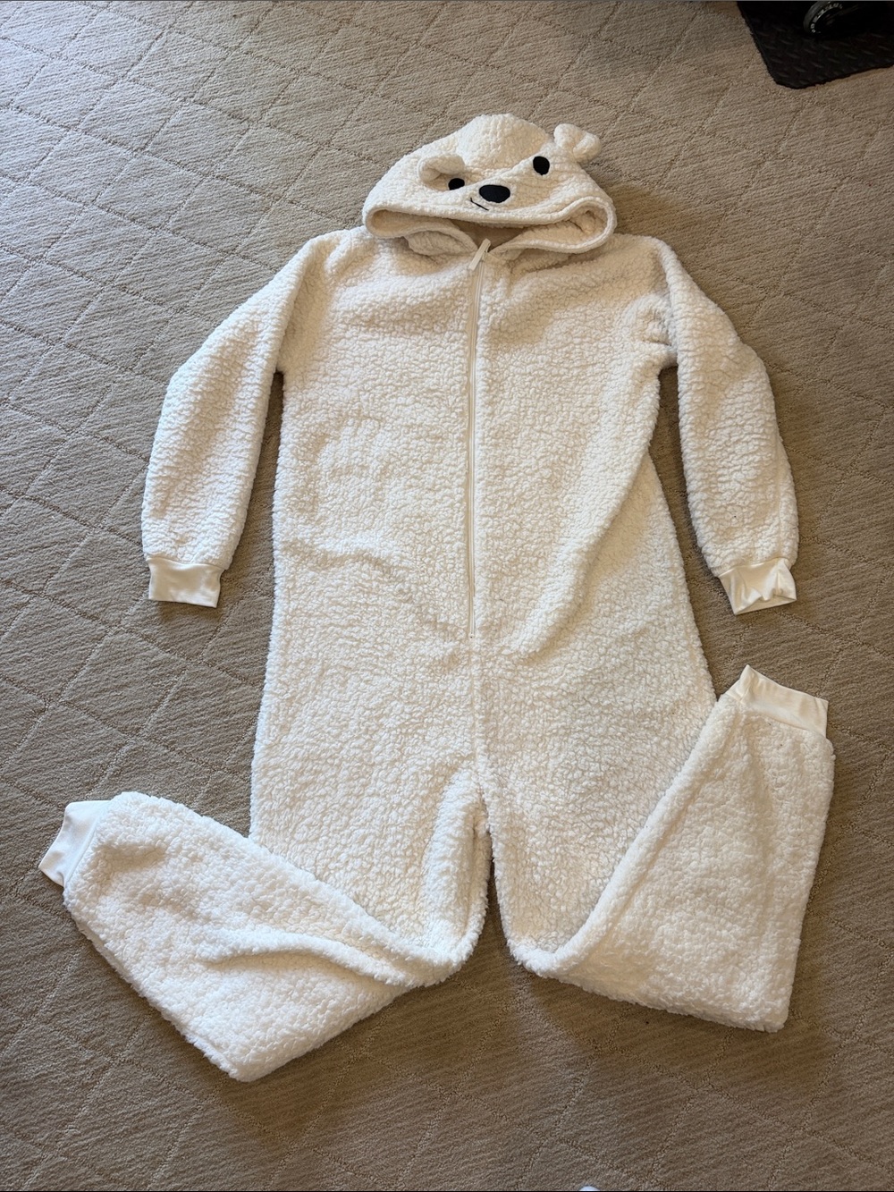 Cozy Cream Sherpa Hooded Onesie Pajama with Polar Bear-Ear Hood